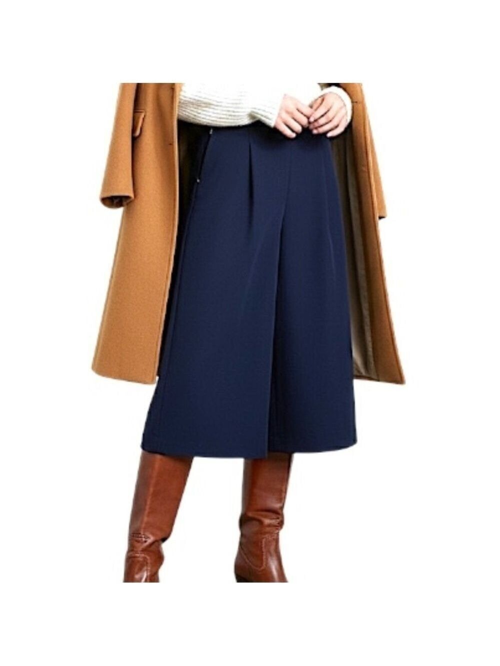 UNIQLO minimalist blue pleated flowy cropped culottes trousers XS